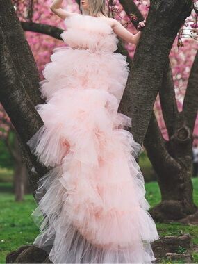 Pink Tulle Layered Tiered Gown Photoshoot Prom Dress